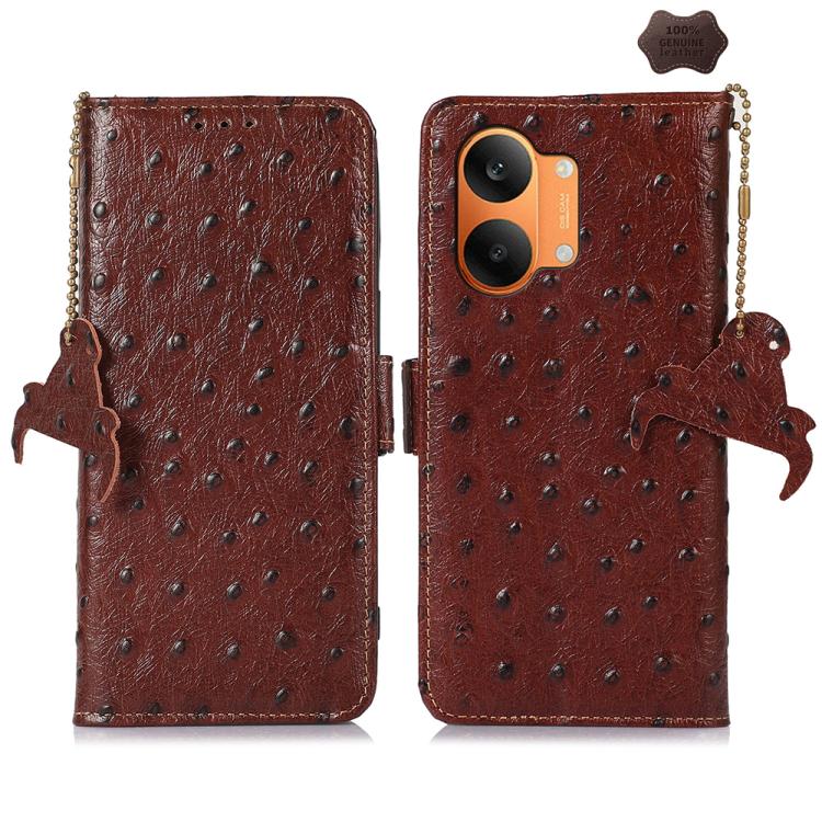 Ostrich Pattern Genuine Leather RFID Phone Case, For Redmi A7 Pro 171mm/Poco C85x 5G, For Redmi Turbo 5 Max / Poco X8 Pro Max, For Redmi Turbo 5 5G / Poco X8 Pro 5G, For Redmi Note 15 5G Global 164mm, For Redmi K90 Pro Max/Poco F8 Ultra                ...