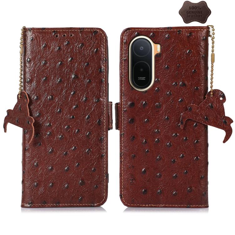 Ostrich Pattern Genuine Leather RFID Phone Case, For Redmi A7 Pro 171mm/Poco C85x 5G, For Redmi Turbo 5 Max / Poco X8 Pro Max, For Redmi Turbo 5 5G / Poco X8 Pro 5G, For Redmi Note 15 5G Global 164mm, For Redmi K90 Pro Max/Poco F8 Ultra                ...