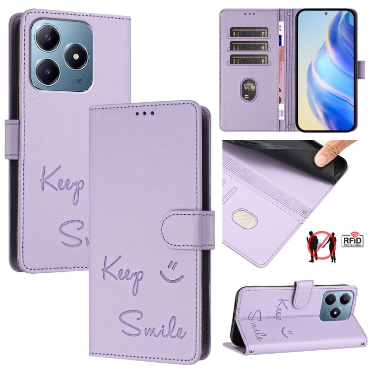 Smile Embossing RFID Leather Phone Case, For Realme GT 7 Pro 5G, For Realme C63 5G Global, For Realme Note 60 4G Global, For Realme 13+ 5G Global, For Realme 13 Pro / 13 Pro+ 5G, For Realme GT 6 / 6T 5G Global, For Realme C63 / C61 Global              ...
