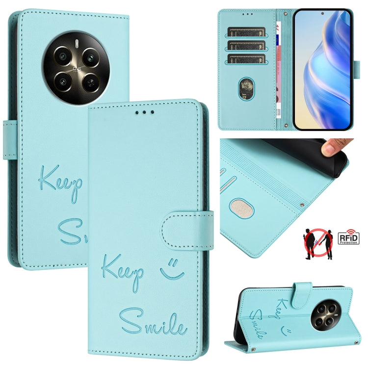 Smile Embossing RFID Leather Phone Case, For Realme Narzo 70 Pro 5G India, For Realme 12 5G Global, For Realme Note 50 4G Global, For Realme Narzo N53 4G Global, For Realme C51 4G / C53 4G Global, For Realme 12 Pro / 12 Pro+ 5G Global                  ...