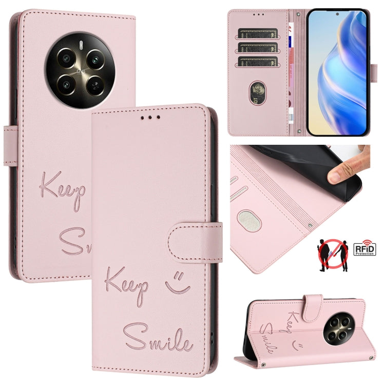 Smile Embossing RFID Leather Phone Case, For Realme Narzo 70 Pro 5G India, For Realme 12 5G Global, For Realme Note 50 4G Global, For Realme Narzo N53 4G Global, For Realme C51 4G / C53 4G Global, For Realme 12 Pro / 12 Pro+ 5G Global                  ...