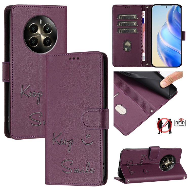 Smile Embossing RFID Leather Phone Case, For Realme Narzo 70 Pro 5G India, For Realme 12 5G Global, For Realme Note 50 4G Global, For Realme Narzo N53 4G Global, For Realme C51 4G / C53 4G Global, For Realme 12 Pro / 12 Pro+ 5G Global                  ...