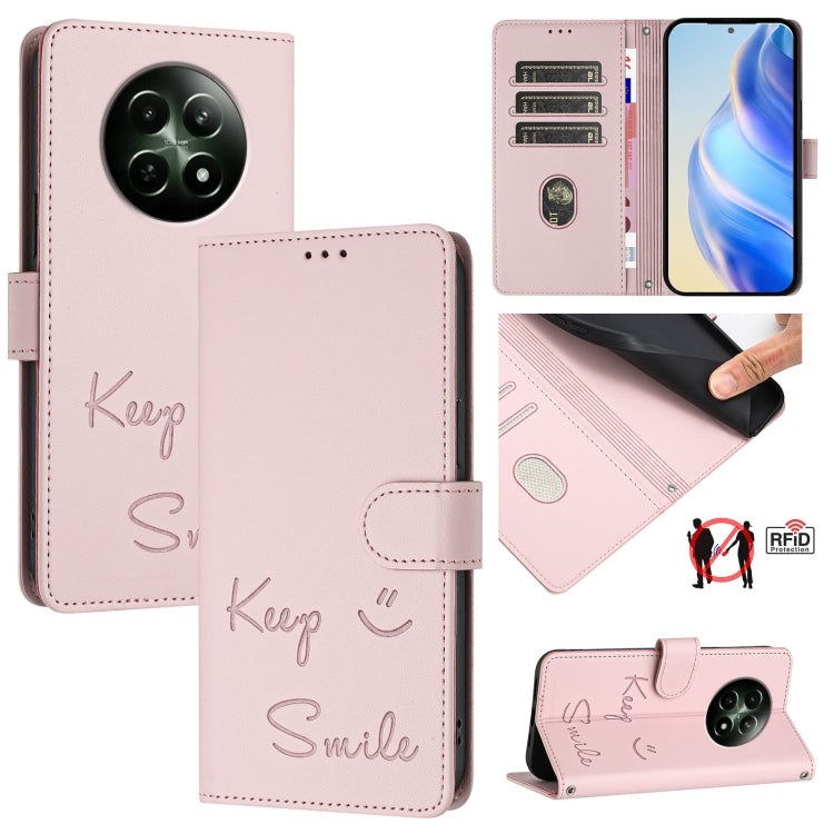 Smile Embossing RFID Leather Phone Case, For Realme Narzo 70 Pro 5G India, For Realme 12 5G Global, For Realme Note 50 4G Global, For Realme Narzo N53 4G Global, For Realme C51 4G / C53 4G Global, For Realme 12 Pro / 12 Pro+ 5G Global                  ...