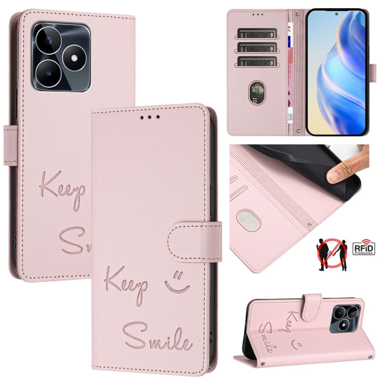 Smile Embossing RFID Leather Phone Case, For Realme Narzo 70 Pro 5G India, For Realme 12 5G Global, For Realme Note 50 4G Global, For Realme Narzo N53 4G Global, For Realme C51 4G / C53 4G Global, For Realme 12 Pro / 12 Pro+ 5G Global                  ...