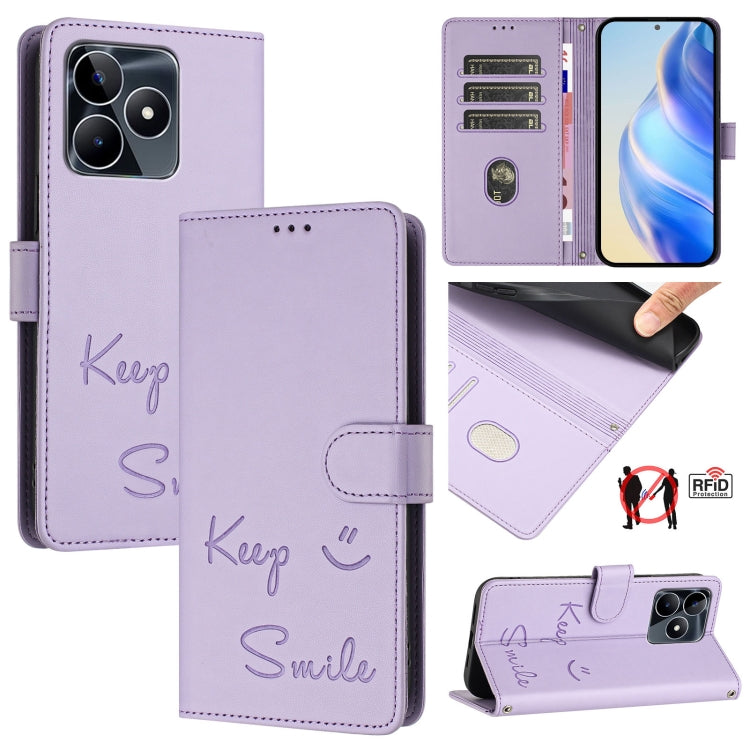Smile Embossing RFID Leather Phone Case, For Realme Narzo 70 Pro 5G India, For Realme 12 5G Global, For Realme Note 50 4G Global, For Realme Narzo N53 4G Global, For Realme C51 4G / C53 4G Global, For Realme 12 Pro / 12 Pro+ 5G Global                  ...