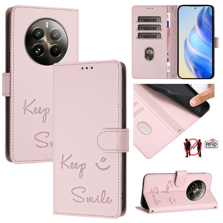 Smile Embossing RFID Leather Phone Case, For Realme Narzo 70 Pro 5G India, For Realme 12 5G Global, For Realme Note 50 4G Global, For Realme Narzo N53 4G Global, For Realme C51 4G / C53 4G Global, For Realme 12 Pro / 12 Pro+ 5G Global                  ...