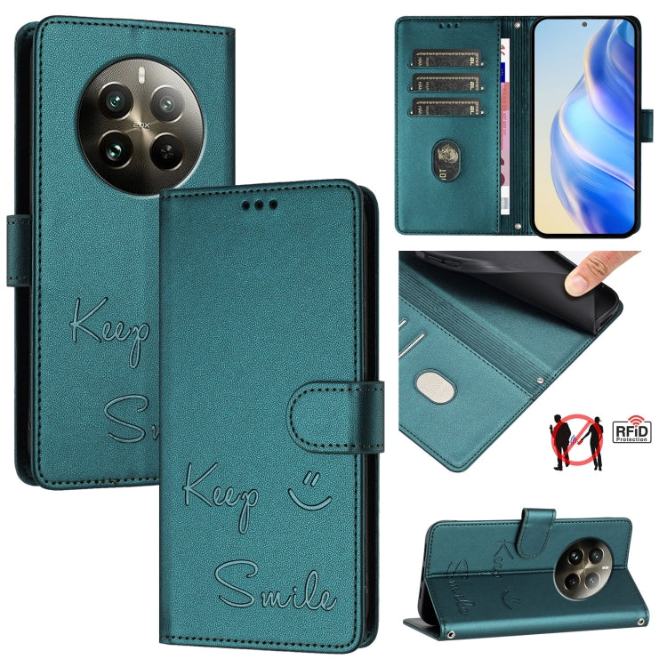 Smile Embossing RFID Leather Phone Case, For Realme Narzo 70 Pro 5G India, For Realme 12 5G Global, For Realme Note 50 4G Global, For Realme Narzo N53 4G Global, For Realme C51 4G / C53 4G Global, For Realme 12 Pro / 12 Pro+ 5G Global                  ...