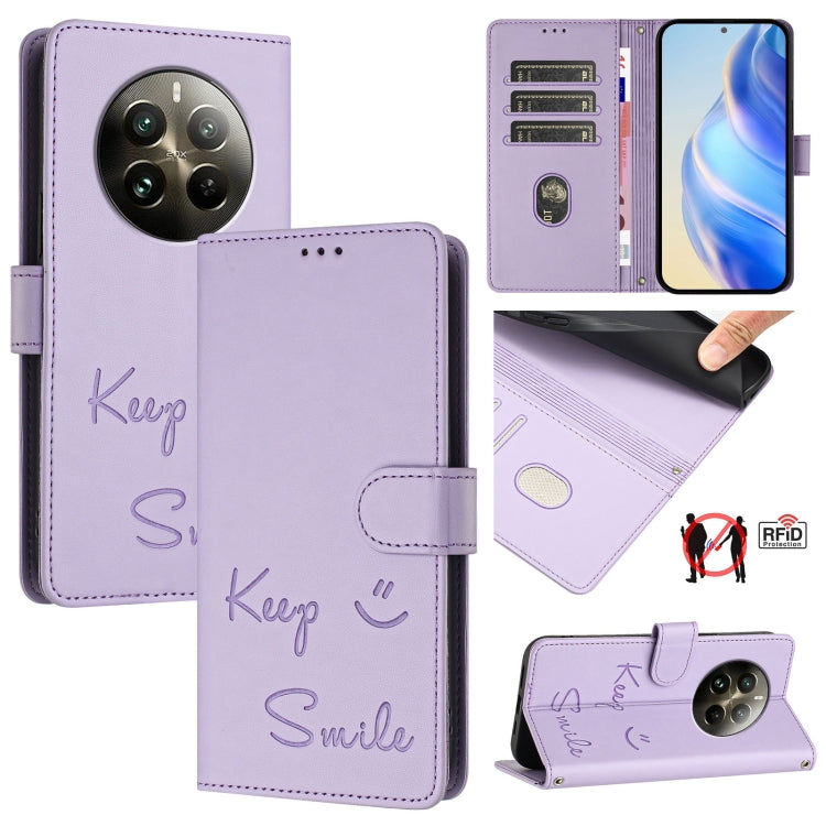 Smile Embossing RFID Leather Phone Case, For Realme Narzo 70 Pro 5G India, For Realme 12 5G Global, For Realme Note 50 4G Global, For Realme Narzo N53 4G Global, For Realme C51 4G / C53 4G Global, For Realme 12 Pro / 12 Pro+ 5G Global                  ...