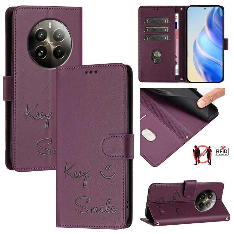 Smile Embossing RFID Leather Phone Case, For Realme Narzo 70 Pro 5G India, For Realme 12 5G Global, For Realme Note 50 4G Global, For Realme Narzo N53 4G Global, For Realme C51 4G / C53 4G Global, For Realme 12 Pro / 12 Pro+ 5G Global                  ...