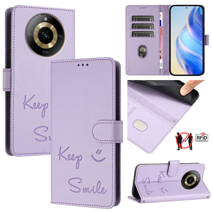 Smile Embossing RFID Leather Phone Case, For Realme 11 4G Global, For Realme Narzo 60x 5G Global, For Realme 11 5G Global / 11X 5G, For Realme GT5 5G 240W / GT5 5G, For Realme Narzo 60 Pro Global, For Realme C65 4G Global, For Realme C55 4G Global     ...