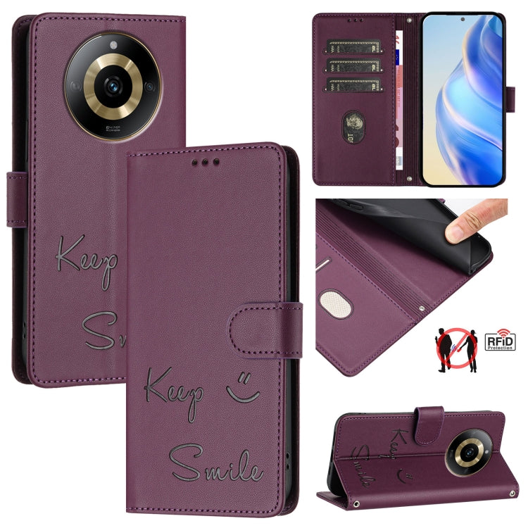 Smile Embossing RFID Leather Phone Case, For Realme 11 4G Global, For Realme Narzo 60x 5G Global, For Realme 11 5G Global / 11X 5G, For Realme GT5 5G 240W / GT5 5G, For Realme Narzo 60 Pro Global, For Realme C65 4G Global, For Realme C55 4G Global     ...