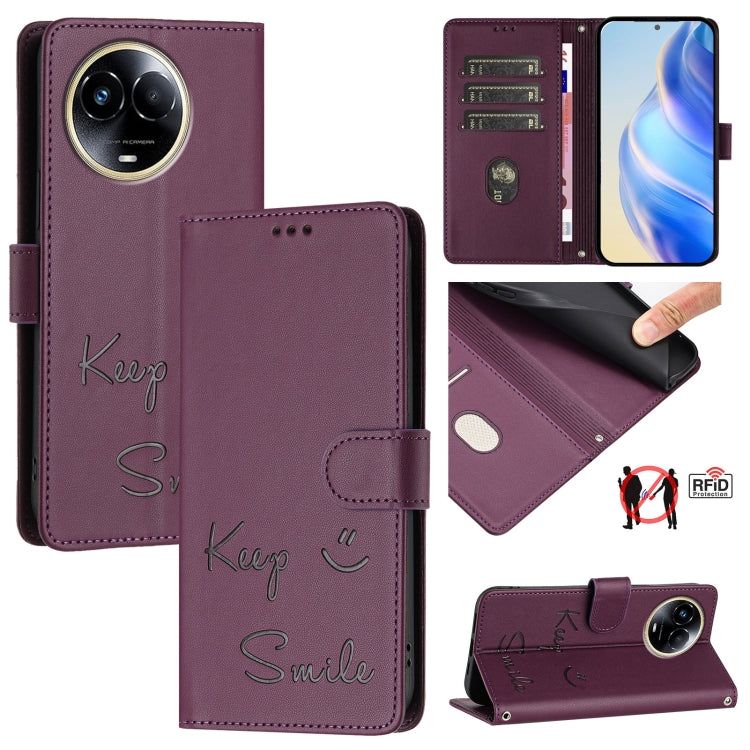 Smile Embossing RFID Leather Phone Case, For Realme 11 4G Global, For Realme Narzo 60x 5G Global, For Realme 11 5G Global / 11X 5G, For Realme GT5 5G 240W / GT5 5G, For Realme Narzo 60 Pro Global, For Realme C65 4G Global, For Realme C55 4G Global     ...
