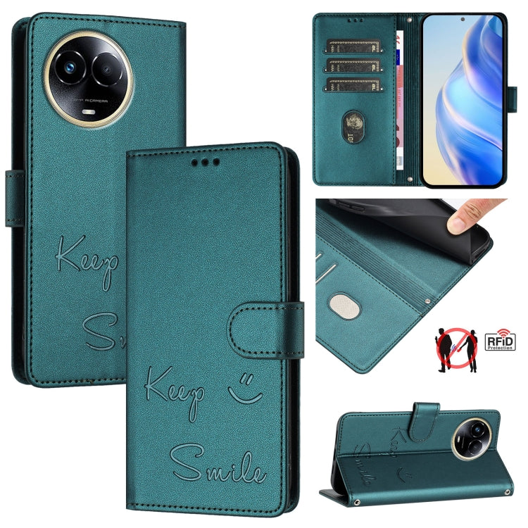 Smile Embossing RFID Leather Phone Case, For Realme 11 4G Global, For Realme Narzo 60x 5G Global, For Realme 11 5G Global / 11X 5G, For Realme GT5 5G 240W / GT5 5G, For Realme Narzo 60 Pro Global, For Realme C65 4G Global, For Realme C55 4G Global     ...
