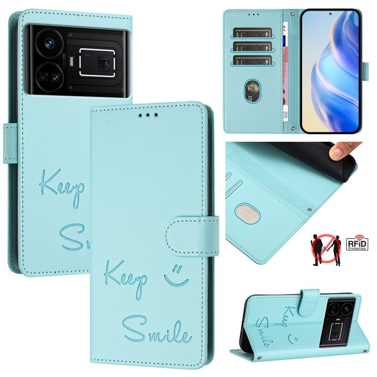Smile Embossing RFID Leather Phone Case, For Realme 11 4G Global, For Realme Narzo 60x 5G Global, For Realme 11 5G Global / 11X 5G, For Realme GT5 5G 240W / GT5 5G, For Realme Narzo 60 Pro Global, For Realme C65 4G Global, For Realme C55 4G Global     ...