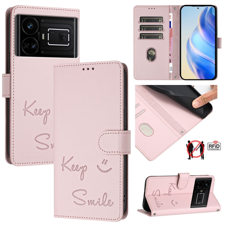 Smile Embossing RFID Leather Phone Case, For Realme 11 4G Global, For Realme Narzo 60x 5G Global, For Realme 11 5G Global / 11X 5G, For Realme GT5 5G 240W / GT5 5G, For Realme Narzo 60 Pro Global, For Realme C65 4G Global, For Realme C55 4G Global     ...