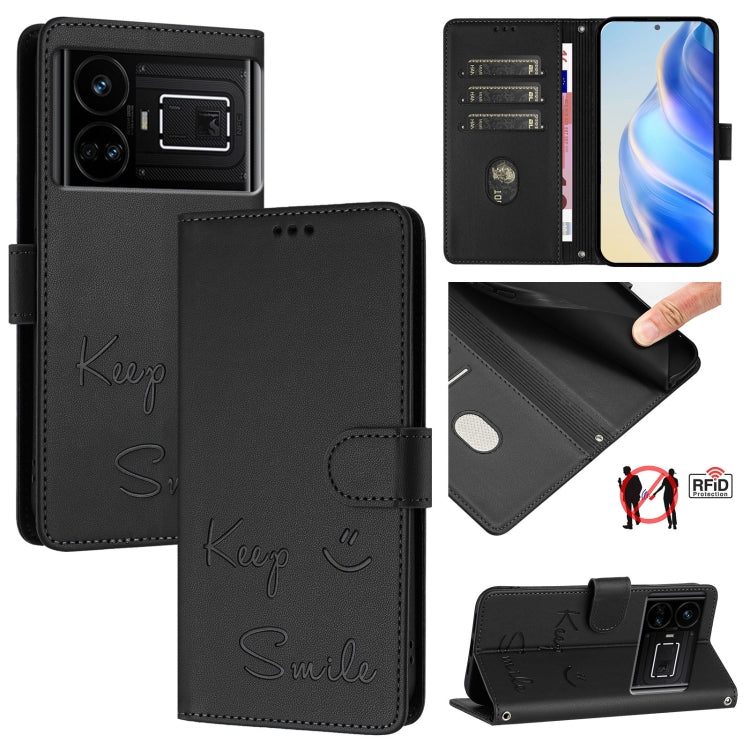 Smile Embossing RFID Leather Phone Case, For Realme 11 4G Global, For Realme Narzo 60x 5G Global, For Realme 11 5G Global / 11X 5G, For Realme GT5 5G 240W / GT5 5G, For Realme Narzo 60 Pro Global, For Realme C65 4G Global, For Realme C55 4G Global     ...