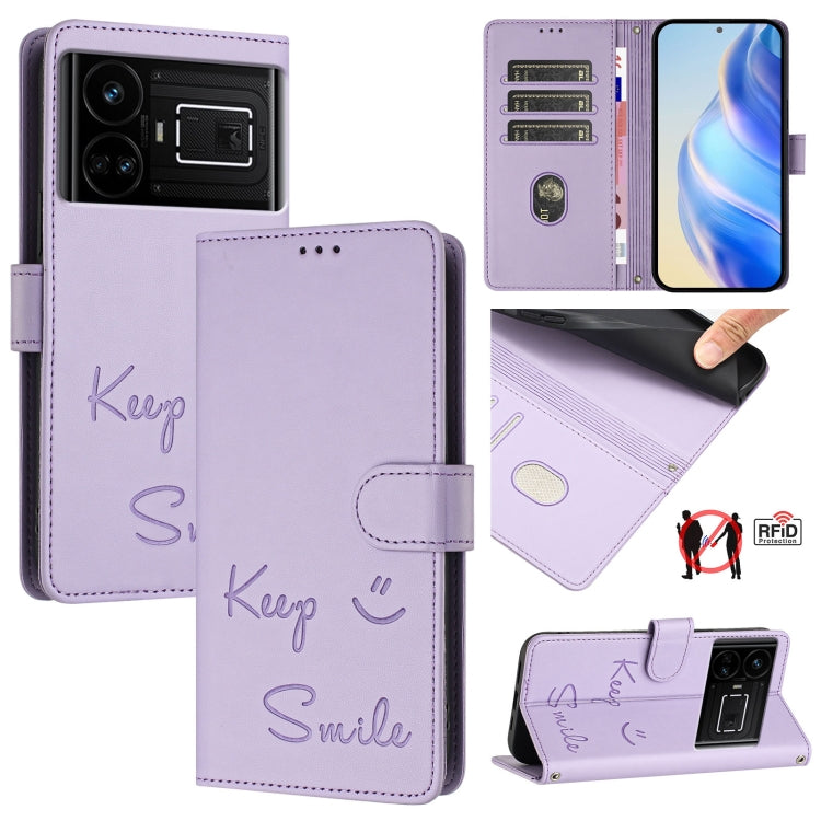 Smile Embossing RFID Leather Phone Case, For Realme 11 4G Global, For Realme Narzo 60x 5G Global, For Realme 11 5G Global / 11X 5G, For Realme GT5 5G 240W / GT5 5G, For Realme Narzo 60 Pro Global, For Realme C65 4G Global, For Realme C55 4G Global     ...