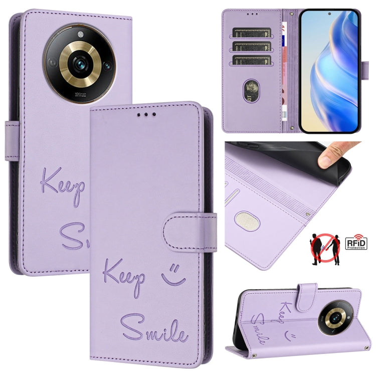 Smile Embossing RFID Leather Phone Case, For Realme 11 4G Global, For Realme Narzo 60x 5G Global, For Realme 11 5G Global / 11X 5G, For Realme GT5 5G 240W / GT5 5G, For Realme Narzo 60 Pro Global, For Realme C65 4G Global, For Realme C55 4G Global     ...