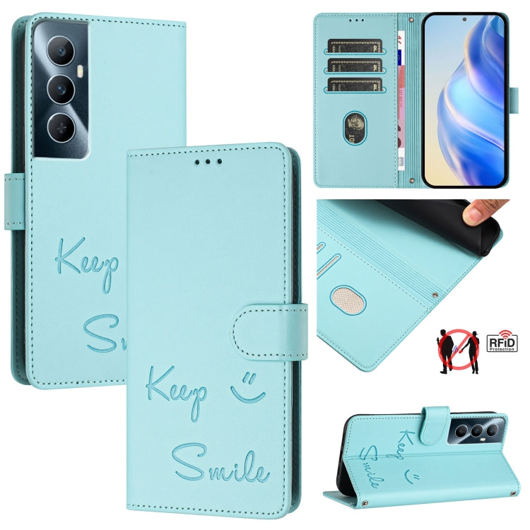 Smile Embossing RFID Leather Phone Case, For Realme 11 4G Global, For Realme Narzo 60x 5G Global, For Realme 11 5G Global / 11X 5G, For Realme GT5 5G 240W / GT5 5G, For Realme Narzo 60 Pro Global, For Realme C65 4G Global, For Realme C55 4G Global     ...