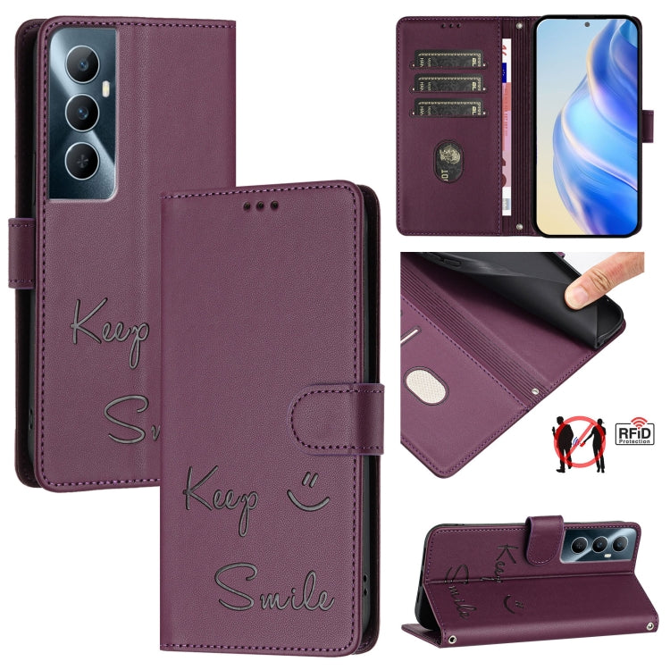 Smile Embossing RFID Leather Phone Case, For Realme 11 4G Global, For Realme Narzo 60x 5G Global, For Realme 11 5G Global / 11X 5G, For Realme GT5 5G 240W / GT5 5G, For Realme Narzo 60 Pro Global, For Realme C65 4G Global, For Realme C55 4G Global     ...