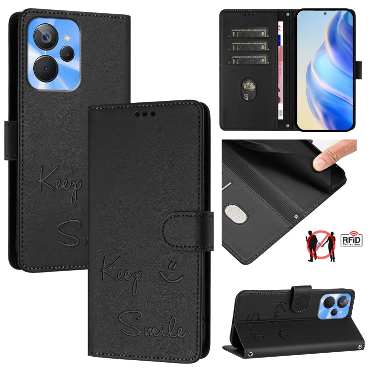 Smile Embossing RFID Leather Phone Case, For Realme C33 2022 / 2023 Global, For Realme 9i 5G India, For Realme 10T 5G / 10s 5G, For Realme GT3 5G / GT Neo 5 240W, For Realme 10 Pro 5G, For Realme 10 Pro+ 5G, For Realme 10 4G Global, For Realme C30s