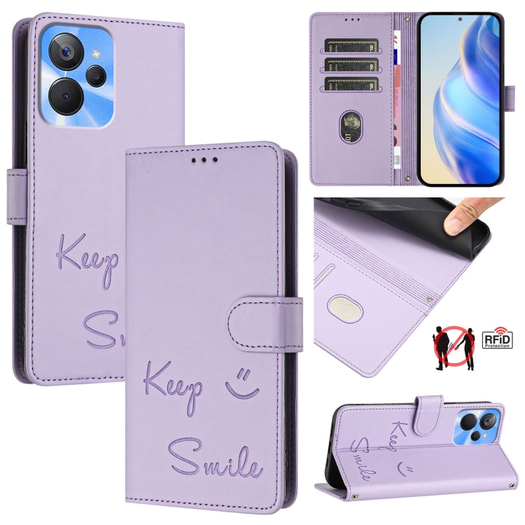 Smile Embossing RFID Leather Phone Case, For Realme C33 2022 / 2023 Global, For Realme 9i 5G India, For Realme 10T 5G / 10s 5G, For Realme GT3 5G / GT Neo 5 240W, For Realme 10 Pro 5G, For Realme 10 Pro+ 5G, For Realme 10 4G Global, For Realme C30s