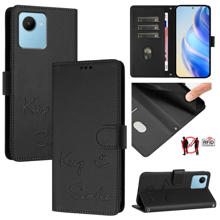 Smile Embossing RFID Leather Phone Case, For Realme C33 2022 / 2023 Global, For Realme 9i 5G India, For Realme 10T 5G / 10s 5G, For Realme GT3 5G / GT Neo 5 240W, For Realme 10 Pro 5G, For Realme 10 Pro+ 5G, For Realme 10 4G Global, For Realme C30s