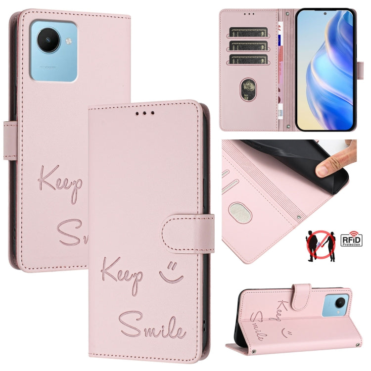 Smile Embossing RFID Leather Phone Case, For Realme C30 4G / Narzo 50i Prime, For Realme GT Neo 3T, For Realme Narzo 50 Pro 5G, For Realme 9 Pro+ 5G, For Realme 9 4G Global, For Realme V23 / Narzo 50, For Realme GT Neo 3, For Realme 8 5G / 9 5G India