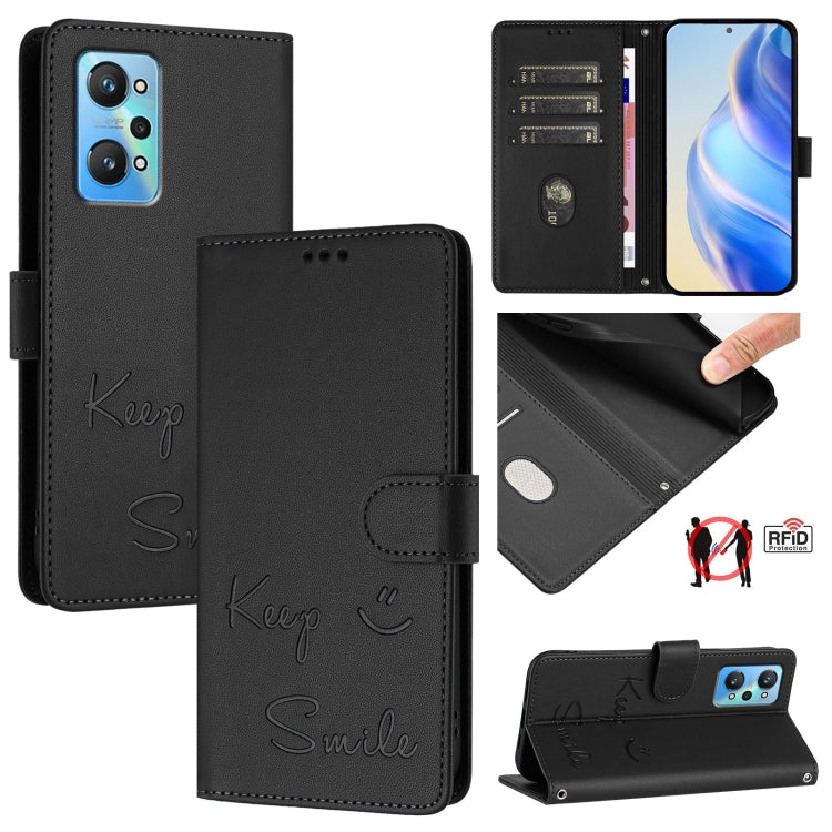 Smile Embossing RFID Leather Phone Case, For Realme C30 4G / Narzo 50i Prime, For Realme GT Neo 3T, For Realme Narzo 50 Pro 5G, For Realme 9 Pro+ 5G, For Realme 9 4G Global, For Realme V23 / Narzo 50, For Realme GT Neo 3, For Realme 8 5G / 9 5G India