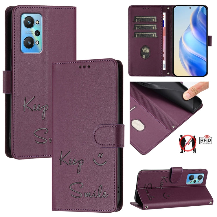 Smile Embossing RFID Leather Phone Case, For Realme C30 4G / Narzo 50i Prime, For Realme GT Neo 3T, For Realme Narzo 50 Pro 5G, For Realme 9 Pro+ 5G, For Realme 9 4G Global, For Realme V23 / Narzo 50, For Realme GT Neo 3, For Realme 8 5G / 9 5G India