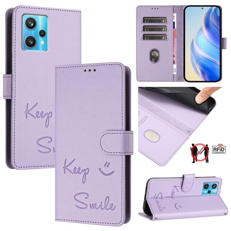 Smile Embossing RFID Leather Phone Case, For Realme C30 4G / Narzo 50i Prime, For Realme GT Neo 3T, For Realme Narzo 50 Pro 5G, For Realme 9 Pro+ 5G, For Realme 9 4G Global, For Realme V23 / Narzo 50, For Realme GT Neo 3, For Realme 8 5G / 9 5G India