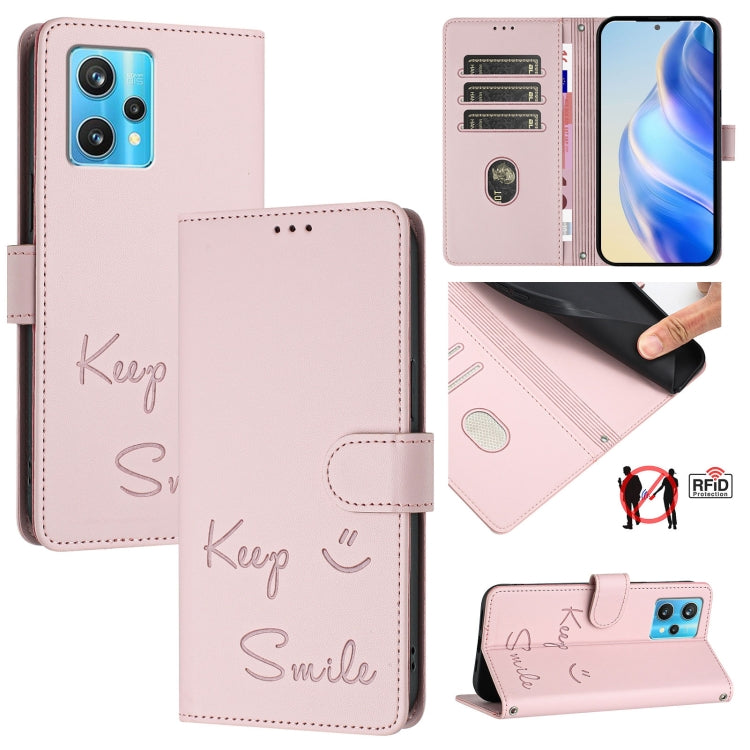 Smile Embossing RFID Leather Phone Case, For Realme C30 4G / Narzo 50i Prime, For Realme GT Neo 3T, For Realme Narzo 50 Pro 5G, For Realme 9 Pro+ 5G, For Realme 9 4G Global, For Realme V23 / Narzo 50, For Realme GT Neo 3, For Realme 8 5G / 9 5G India