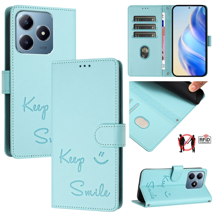 Smile Embossing RFID Leather Phone Case, For Realme GT 7 Pro 5G, For Realme C63 5G Global, For Realme Note 60 4G Global, For Realme 13+ 5G Global, For Realme 13 Pro / 13 Pro+ 5G, For Realme GT 6 / 6T 5G Global, For Realme C63 / C61 Global              ...
