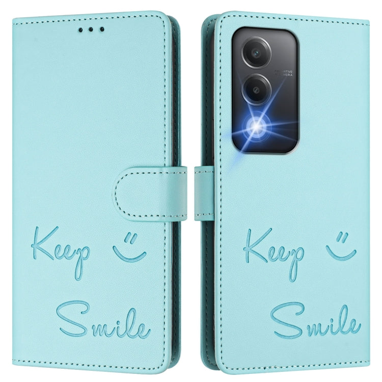 Smile Embossing RFID Leather Phone Case, For OPPO K12x 5G Global, For OPPO Reno12 F 5G Global, For OPPO A3 Pro 5G Global / India, For OPPO Reno12 Pro Global, For OPPO Reno12 Global, For OPPO A60 4G Global, For OPPO F25 Pro 5G India                     ...