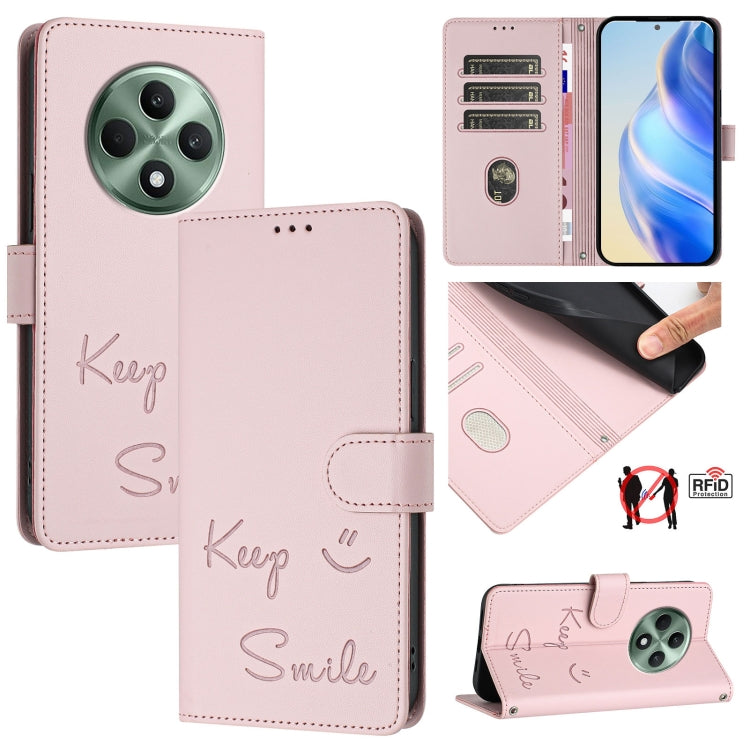 Smile Embossing RFID Leather Phone Case, For OPPO K12x 5G Global, For OPPO Reno12 F 5G Global, For OPPO A3 Pro 5G Global / India, For OPPO Reno12 Pro Global, For OPPO Reno12 Global, For OPPO A60 4G Global, For OPPO F25 Pro 5G India                     ...