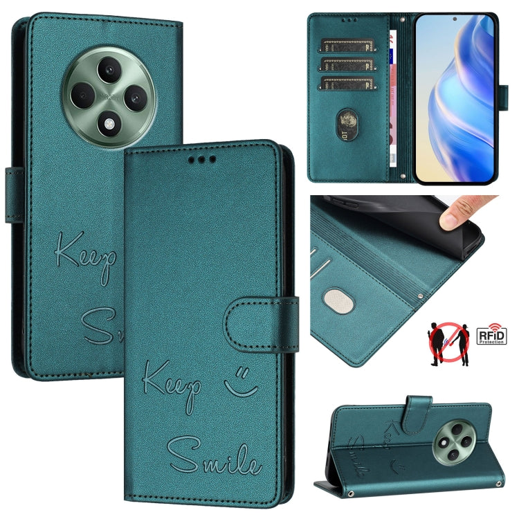 Smile Embossing RFID Leather Phone Case, For OPPO K12x 5G Global, For OPPO Reno12 F 5G Global, For OPPO A3 Pro 5G Global / India, For OPPO Reno12 Pro Global, For OPPO Reno12 Global, For OPPO A60 4G Global, For OPPO F25 Pro 5G India                     ...