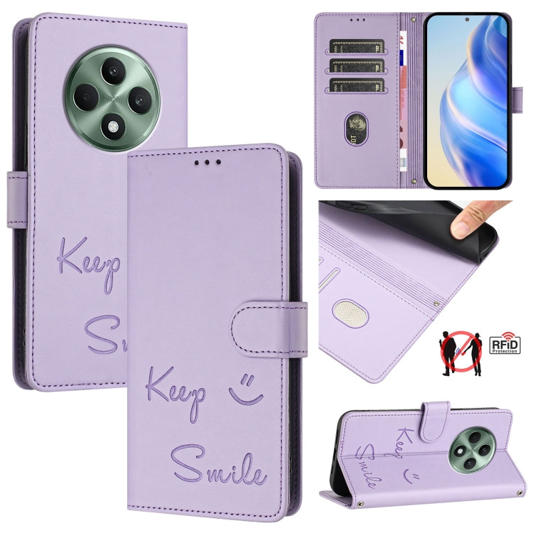 Smile Embossing RFID Leather Phone Case, For OPPO K12x 5G Global, For OPPO Reno12 F 5G Global, For OPPO A3 Pro 5G Global / India, For OPPO Reno12 Pro Global, For OPPO Reno12 Global, For OPPO A60 4G Global, For OPPO F25 Pro 5G India                     ...