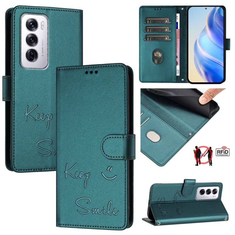 Smile Embossing RFID Leather Phone Case, For OPPO K12x 5G Global, For OPPO Reno12 F 5G Global, For OPPO A3 Pro 5G Global / India, For OPPO Reno12 Pro Global, For OPPO Reno12 Global, For OPPO A60 4G Global, For OPPO F25 Pro 5G India                     ...