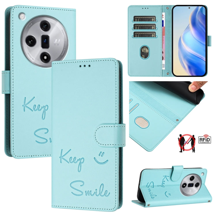Smile Embossing RFID Leather Phone Case, For OPPO Find X7, For OPPO Reno11 5G Global, For OPPO Reno11 Pro 5G Global, For OPPO Find X7 Ultra, For OPPO A38 4G / A18 4G Global, For OPPO A2 Pro 5G, For OPPO Reno9 A, For OPPO Reno10 / Reno10 Pro Global