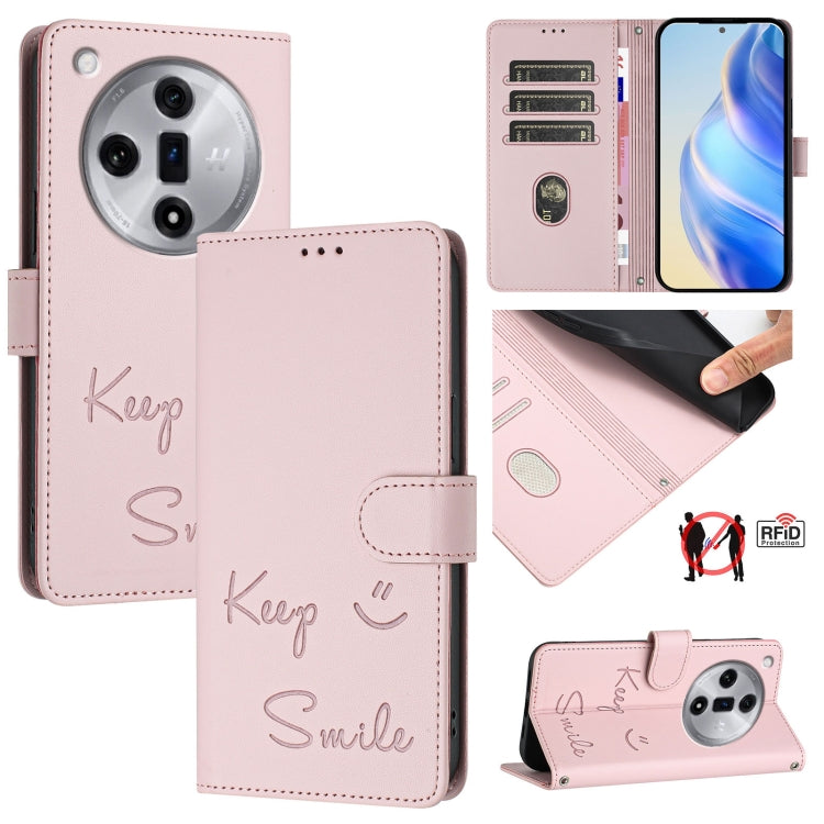 Smile Embossing RFID Leather Phone Case, For OPPO Find X7, For OPPO Reno11 5G Global, For OPPO Reno11 Pro 5G Global, For OPPO Find X7 Ultra, For OPPO A38 4G / A18 4G Global, For OPPO A2 Pro 5G, For OPPO Reno9 A, For OPPO Reno10 / Reno10 Pro Global