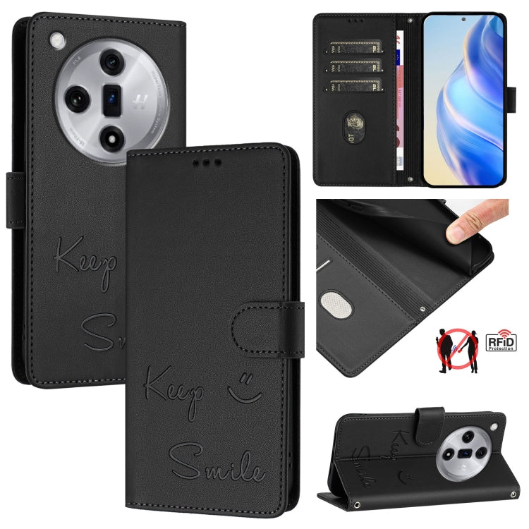 Smile Embossing RFID Leather Phone Case, For OPPO Find X7, For OPPO Reno11 5G Global, For OPPO Reno11 Pro 5G Global, For OPPO Find X7 Ultra, For OPPO A38 4G / A18 4G Global, For OPPO A2 Pro 5G, For OPPO Reno9 A, For OPPO Reno10 / Reno10 Pro Global