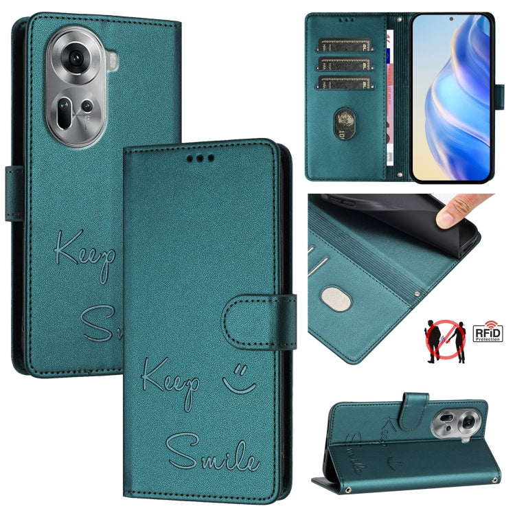 Smile Embossing RFID Leather Phone Case, For OPPO Find X7, For OPPO Reno11 5G Global, For OPPO Reno11 Pro 5G Global, For OPPO Find X7 Ultra, For OPPO A38 4G / A18 4G Global, For OPPO A2 Pro 5G, For OPPO Reno9 A, For OPPO Reno10 / Reno10 Pro Global