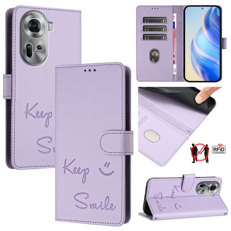 Smile Embossing RFID Leather Phone Case, For OPPO Find X7, For OPPO Reno11 5G Global, For OPPO Reno11 Pro 5G Global, For OPPO Find X7 Ultra, For OPPO A38 4G / A18 4G Global, For OPPO A2 Pro 5G, For OPPO Reno9 A, For OPPO Reno10 / Reno10 Pro Global