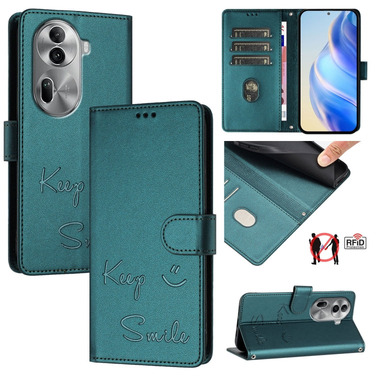 Smile Embossing RFID Leather Phone Case, For OPPO Find X7, For OPPO Reno11 5G Global, For OPPO Reno11 Pro 5G Global, For OPPO Find X7 Ultra, For OPPO A38 4G / A18 4G Global, For OPPO A2 Pro 5G, For OPPO Reno9 A, For OPPO Reno10 / Reno10 Pro Global