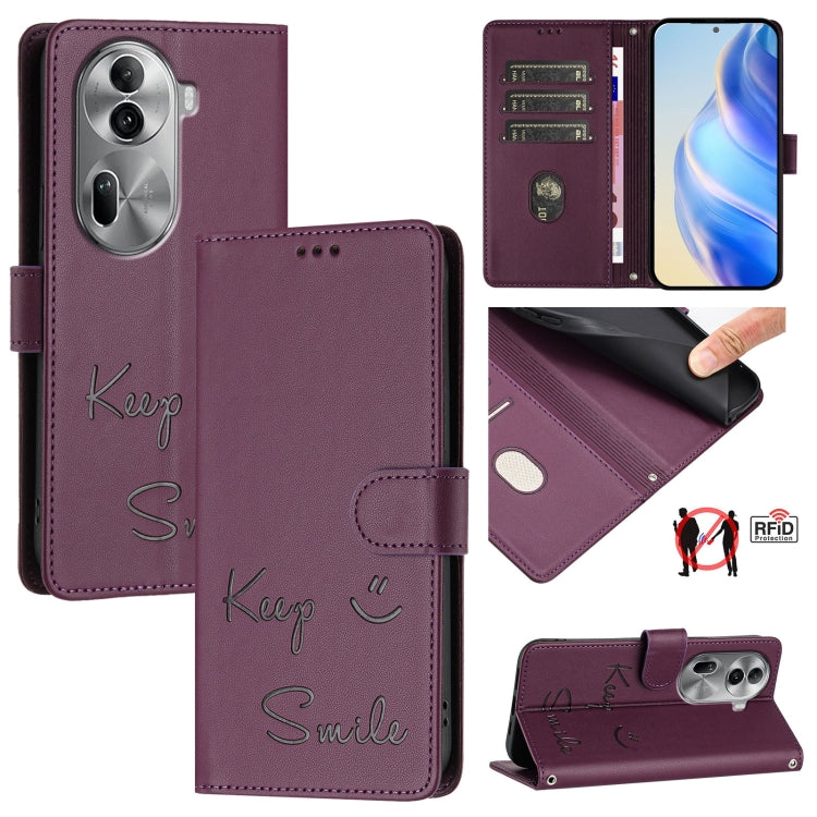 Smile Embossing RFID Leather Phone Case, For OPPO Find X7, For OPPO Reno11 5G Global, For OPPO Reno11 Pro 5G Global, For OPPO Find X7 Ultra, For OPPO A38 4G / A18 4G Global, For OPPO A2 Pro 5G, For OPPO Reno9 A, For OPPO Reno10 / Reno10 Pro Global