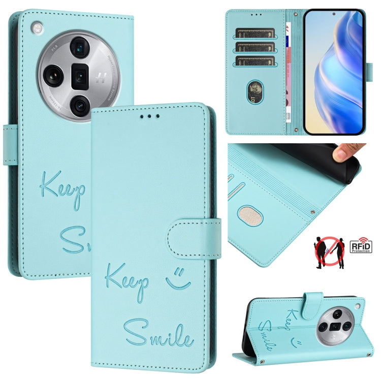 Smile Embossing RFID Leather Phone Case, For OPPO Find X7, For OPPO Reno11 5G Global, For OPPO Reno11 Pro 5G Global, For OPPO Find X7 Ultra, For OPPO A38 4G / A18 4G Global, For OPPO A2 Pro 5G, For OPPO Reno9 A, For OPPO Reno10 / Reno10 Pro Global