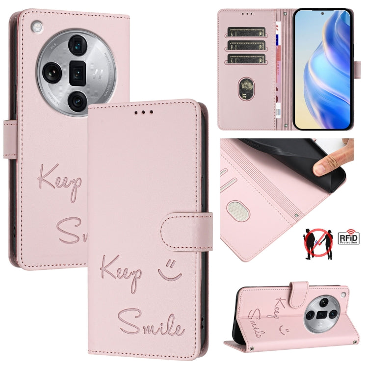 Smile Embossing RFID Leather Phone Case, For OPPO Find X7, For OPPO Reno11 5G Global, For OPPO Reno11 Pro 5G Global, For OPPO Find X7 Ultra, For OPPO A38 4G / A18 4G Global, For OPPO A2 Pro 5G, For OPPO Reno9 A, For OPPO Reno10 / Reno10 Pro Global