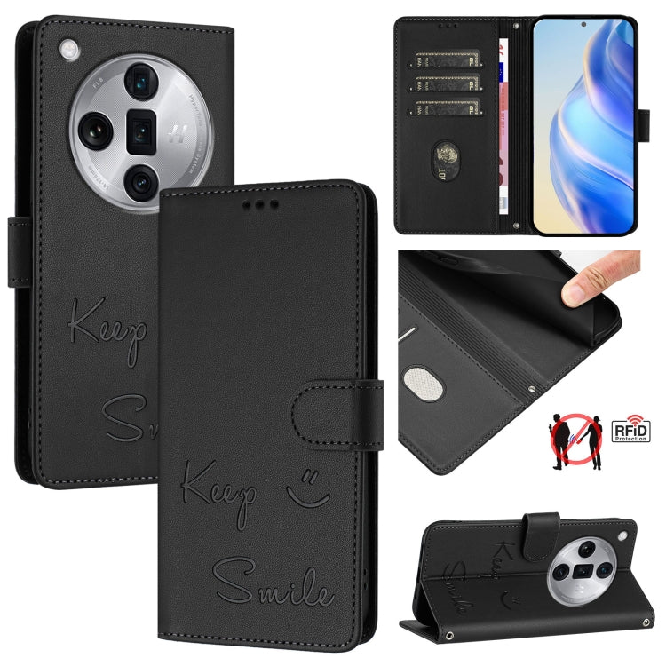 Smile Embossing RFID Leather Phone Case, For OPPO Find X7, For OPPO Reno11 5G Global, For OPPO Reno11 Pro 5G Global, For OPPO Find X7 Ultra, For OPPO A38 4G / A18 4G Global, For OPPO A2 Pro 5G, For OPPO Reno9 A, For OPPO Reno10 / Reno10 Pro Global