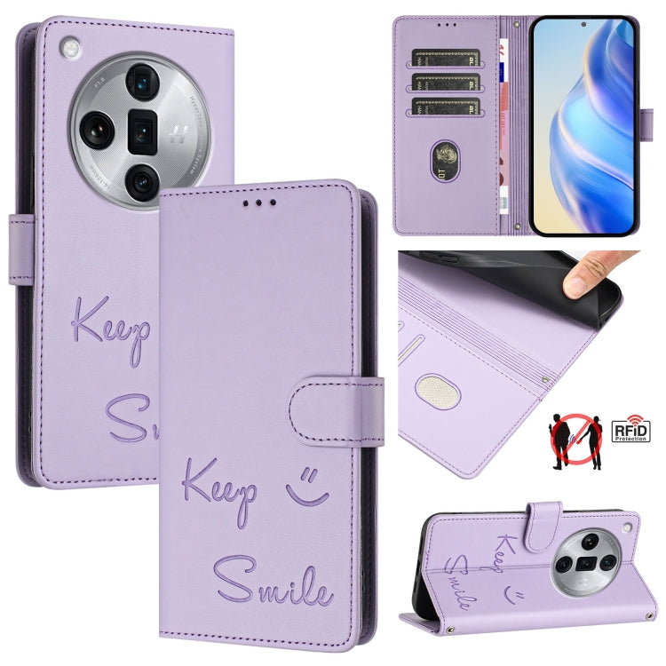 Smile Embossing RFID Leather Phone Case, For OPPO Find X7, For OPPO Reno11 5G Global, For OPPO Reno11 Pro 5G Global, For OPPO Find X7 Ultra, For OPPO A38 4G / A18 4G Global, For OPPO A2 Pro 5G, For OPPO Reno9 A, For OPPO Reno10 / Reno10 Pro Global
