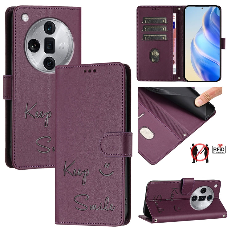 Smile Embossing RFID Leather Phone Case, For OPPO Find X7, For OPPO Reno11 5G Global, For OPPO Reno11 Pro 5G Global, For OPPO Find X7 Ultra, For OPPO A38 4G / A18 4G Global, For OPPO A2 Pro 5G, For OPPO Reno9 A, For OPPO Reno10 / Reno10 Pro Global